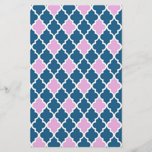 moderne, trendroze en marineblauw quatrefoil briefpapier