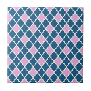 moderne, trendroze en marineblauw quatrefoil tegeltje