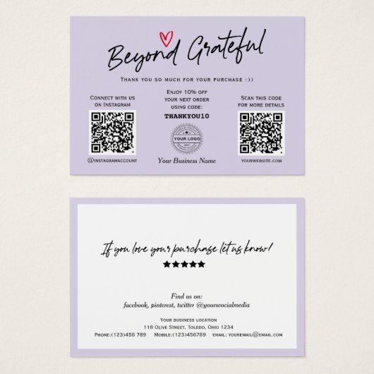 Moderne trendscript chic QR code gift vouchers Visitekaartje (Voorkant /achterkant)