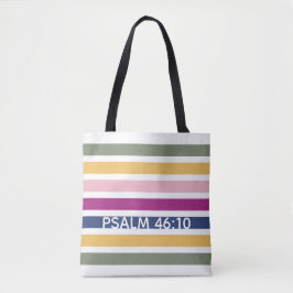 Moderne trendstriped Christelijke PSALM 46:10 Tote Bag