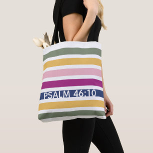 Moderne trendstriped Christelijke PSALM 46:10 Tote Bag