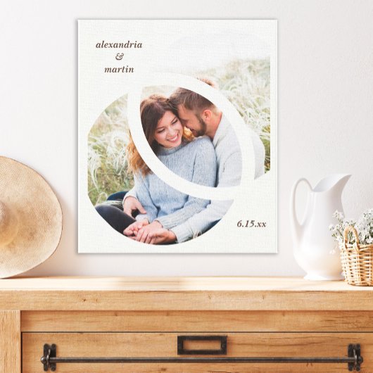 Moderne Trendy 2 Cirkel Foto Frame Huwelijksdatum Canvas Afdruk