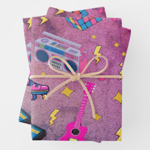 Moderne trendy 80s stijl mooie neon roze paars inpakpapier vel