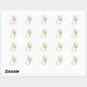 Moderne trendy A monogram groene bladfolie en goud Ronde Sticker (Vel)