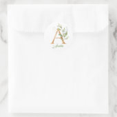Moderne trendy A monogram groene bladfolie en goud Ronde Sticker (Tas)