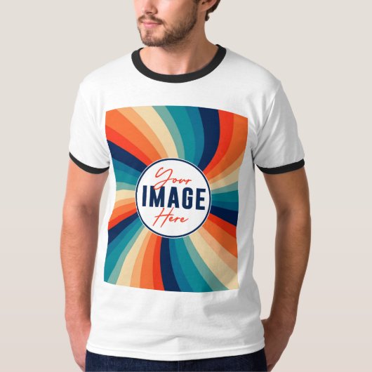 Moderne trendy aangepaste foto Basic Ringer T-shir T-shirt (Voorkant)