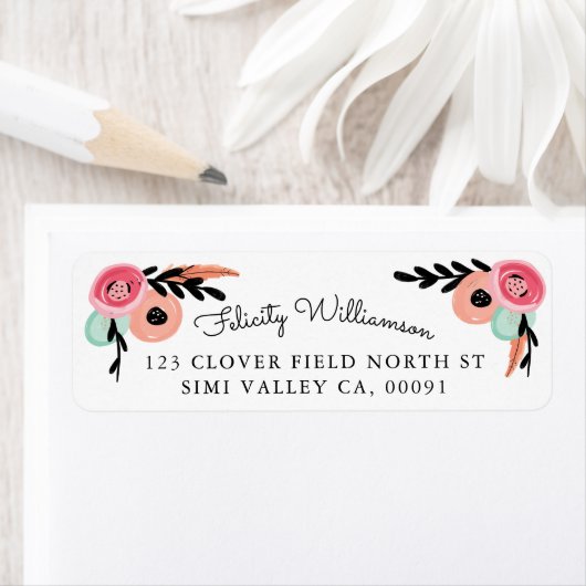 Moderne Trendy Abstracte Waterverf Floral & Feathe Etiket (Insitu)