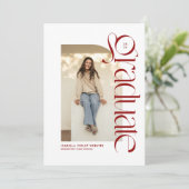 Moderne trendy afgestudeerde rode foto afstuderen kaart (Staand voorkant)