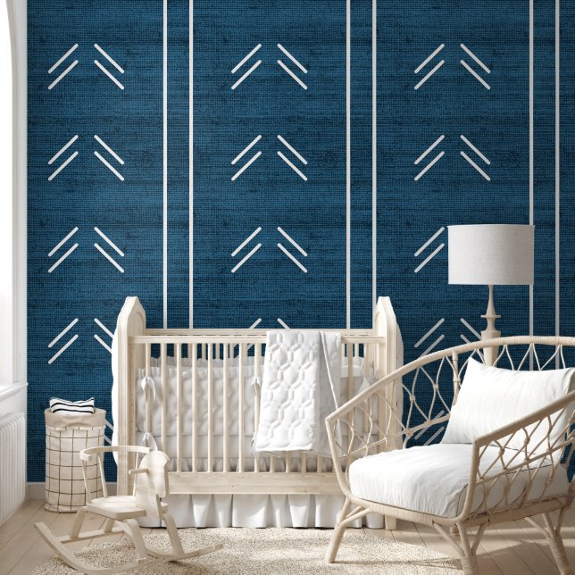 Moderne trendy Afrikaanse modderdoek donkerblauw Behang (Kinderen)