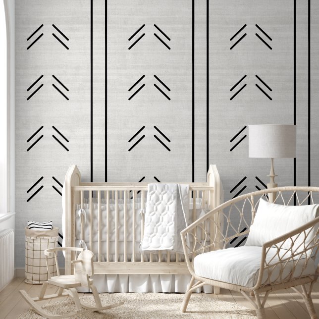 Moderne trendy Afrikaanse modderdoek off white Behang (Kinderen)