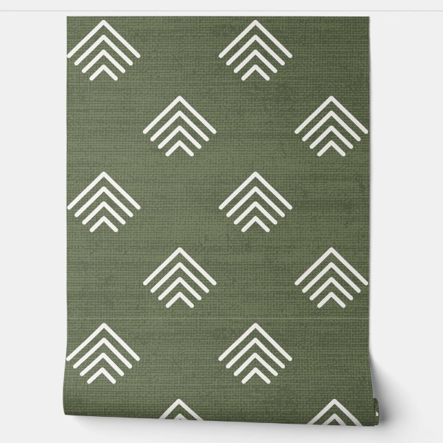 Moderne trendy Afrikaanse modderdoek pijlen groen Behang (Afrollen)