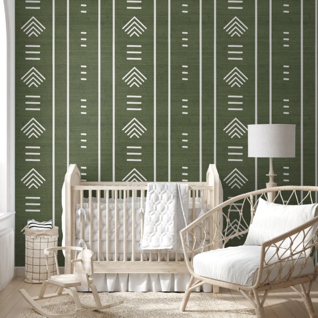 Moderne trendy Afrikaanse modderdoek pijlen groen Behang (Kinderen)