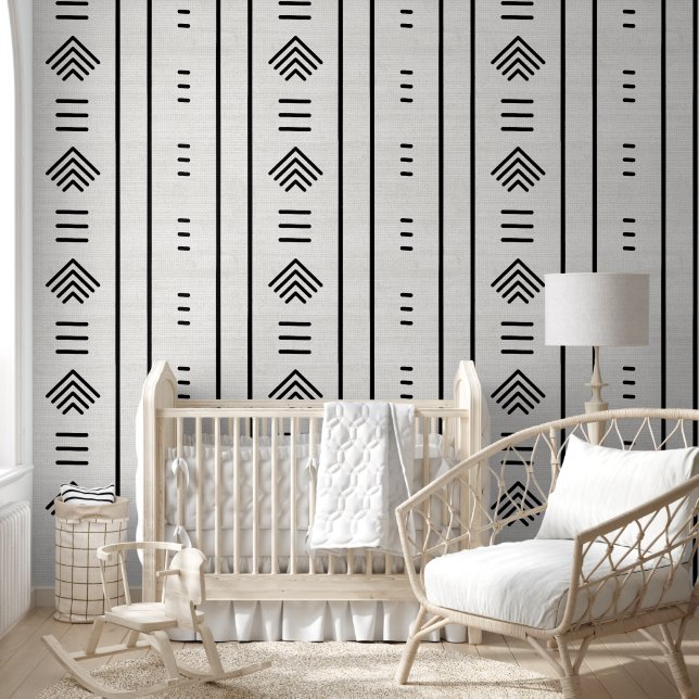 Moderne trendy Afrikaanse modderdoek pijlen op wit Behang (Kinderen)