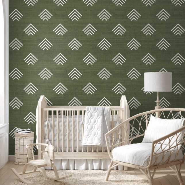Moderne Trendy Afrikaanse Mudcloth Arrows Groen Behang (Kinderen)