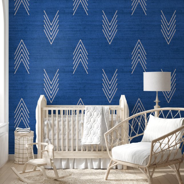 Moderne Trendy Afrikaanse Mudcloth Blauw Behang (Kinderen)