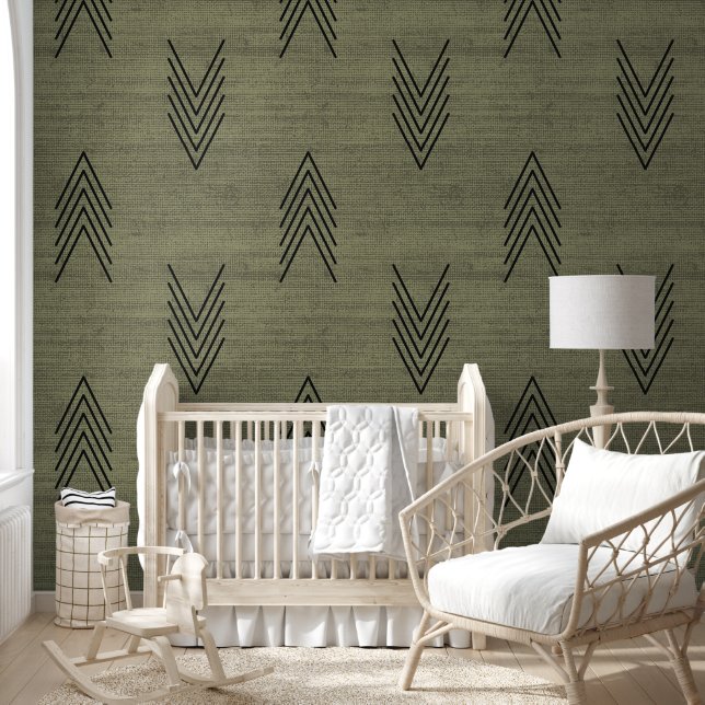 Moderne Trendy Afrikaanse Mudcloth Groen Behang (Kinderen)