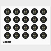 Moderne trendy B monogram groen en goudfolie zwart Ronde Sticker (Vel)