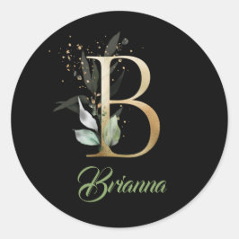 Moderne trendy B monogram groen en goudfolie zwart Ronde Sticker