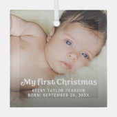 Moderne Trendy Baby's Eerste Kerstmis Custom foto Glas Ornament (Voorkant)