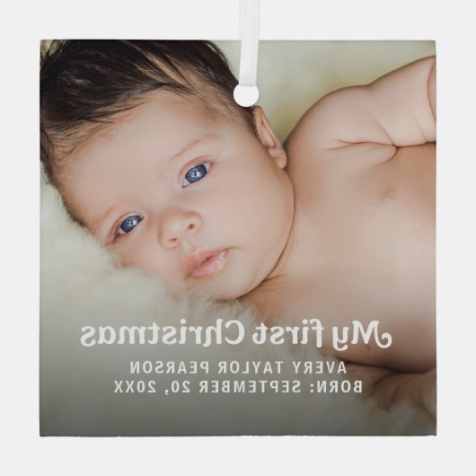 Moderne Trendy Baby's Eerste Kerstmis Custom foto Glas Ornament (Achterkant)