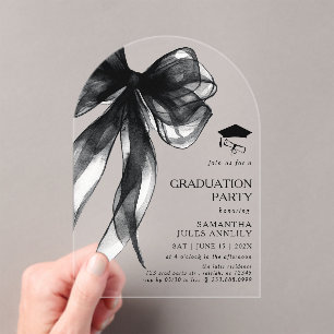 Moderne Trendy Black Bow Arch Graduation Party Acryl Uitnodigingen