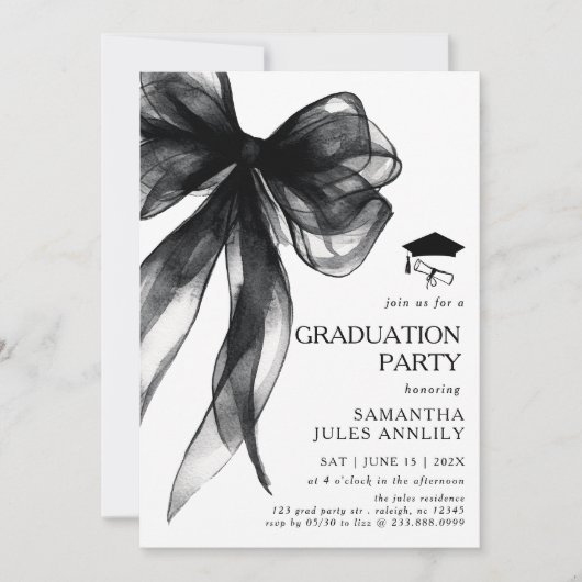 Moderne trendy Black Bow Graduation Party Kaart (Voorkant)