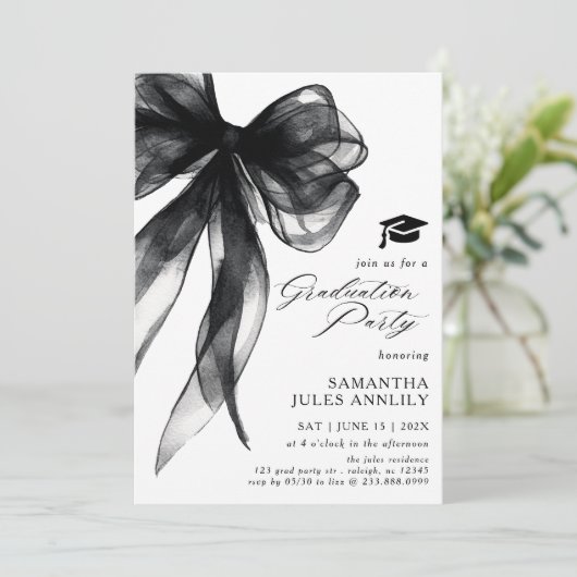 Moderne trendy Black Bow Graduation Party Kaart (Staand voorkant)