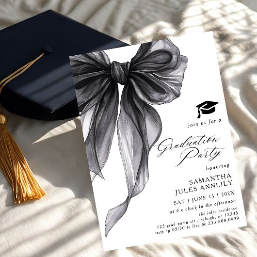 Moderne trendy Black Bow Graduation Party Kaart