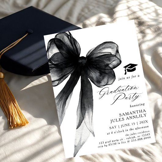 Moderne trendy Black Bow Graduation Party Kaart