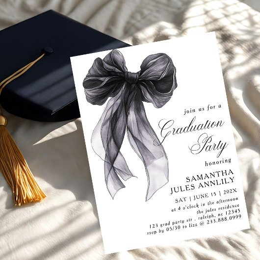 Moderne trendy Black Bow Graduation Party Kaart