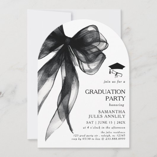 Moderne trendy Black Bow Graduation Party Kaart (Voorkant)