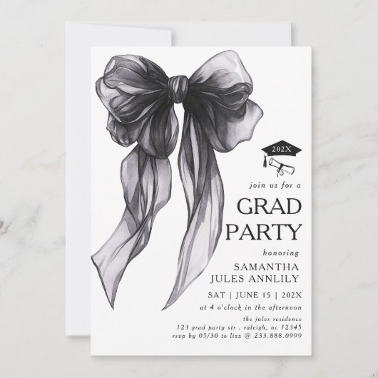Moderne trendy Black Bow Graduation Party Kaart (Voorkant)