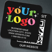 Moderne Trendy Black Custom Logo en QR-code Vierkante Visitekaartje