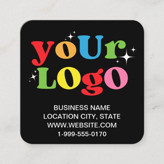 Moderne Trendy Black Custom Logo en QR-code Vierkante Visitekaartje (Voorkant)