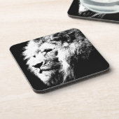 Moderne Trendy Black & White Pop Art Lion Sjabloon Bier Onderzetter (Linkerzijde)