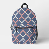 Moderne Trendy Blauw en Roze Monogram Initialen Bedrukte Rugzak (Voorkant)