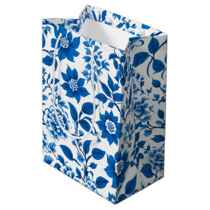 Moderne trendy Blauw en Wit chinoiserie bloem Medium Cadeauzakje