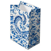 Moderne trendy Blauw en Wit chinoiserie draak Medium Cadeauzakje (Voorkant Gekanteld)