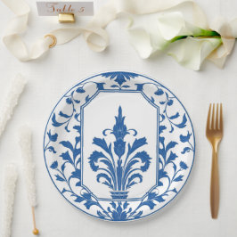 Moderne trendy blauw en wit porselein chinoiserie papieren bordje
