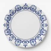 Moderne trendy blauw en wit porselein chinoiserie papieren bordje (Voorkant)