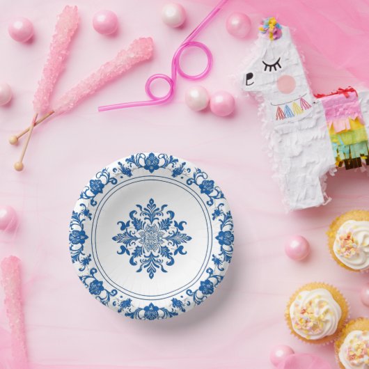 Moderne trendy blauw en wit porselein chinoiserie papieren kommen (Feest)