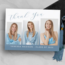 Moderne Trendy Blauw & Wit 3 Foto Grad Bedankt Kaa