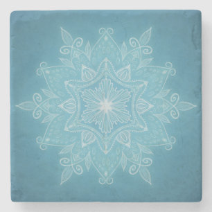 Moderne trendy blauw wit turquoise boho mandala stenen onderzetter