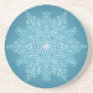Moderne trendy blauw wit turquoise boho mandala zandsteen onderzetter