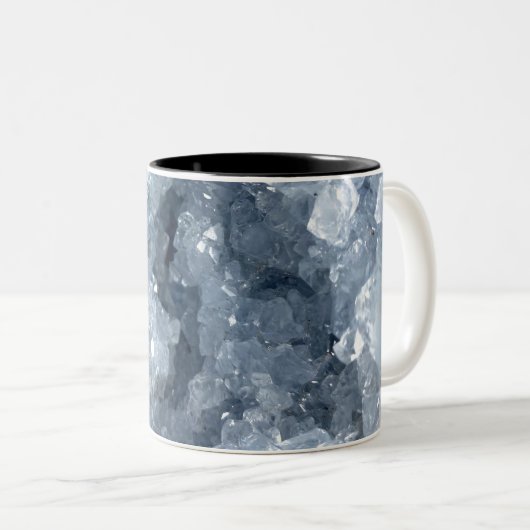 Moderne Trendy Blauwe Celestite Crystal Agaat Geod Tweekleurige Koffiemok (Voorkant rechts)