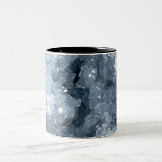 Moderne Trendy Blauwe Celestite Crystal Agaat Geod Tweekleurige Koffiemok (Center)