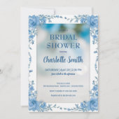 Moderne trendy blauwe chinoiserie bruidsdouche save the date (Voorkant)