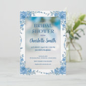 Moderne trendy blauwe chinoiserie bruidsdouche save the date (Staand voorkant)