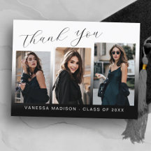 Moderne trendy blauwe en witte 3 foto grad thank y