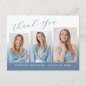 Moderne trendy blauwe en witte 3 foto graduele dan briefkaart (Voorkant)